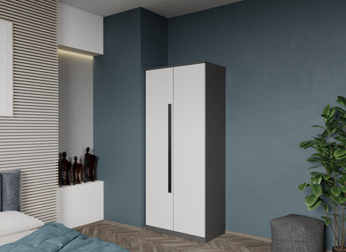 Dulap dormitor 2 usi Gri cu Alb 83 x 200 cm