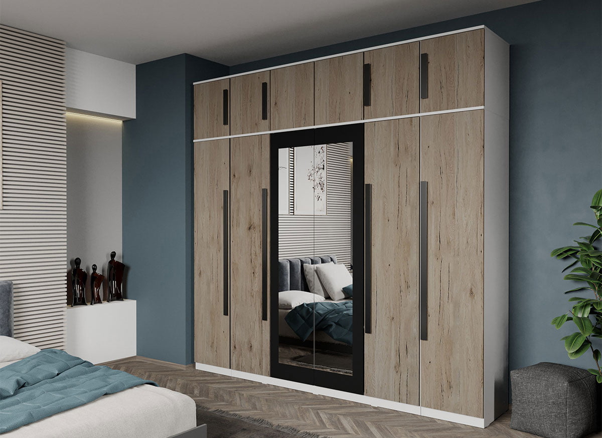 Dulap dormitor cu 6 usi San Remo+oglinda 246,4 x 240,3 cm - Dallas