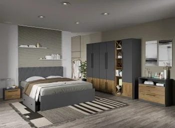pine　4台 Set dormitor complet Gri cu Flagstaff Oak - Sidney - C47 - mobidea