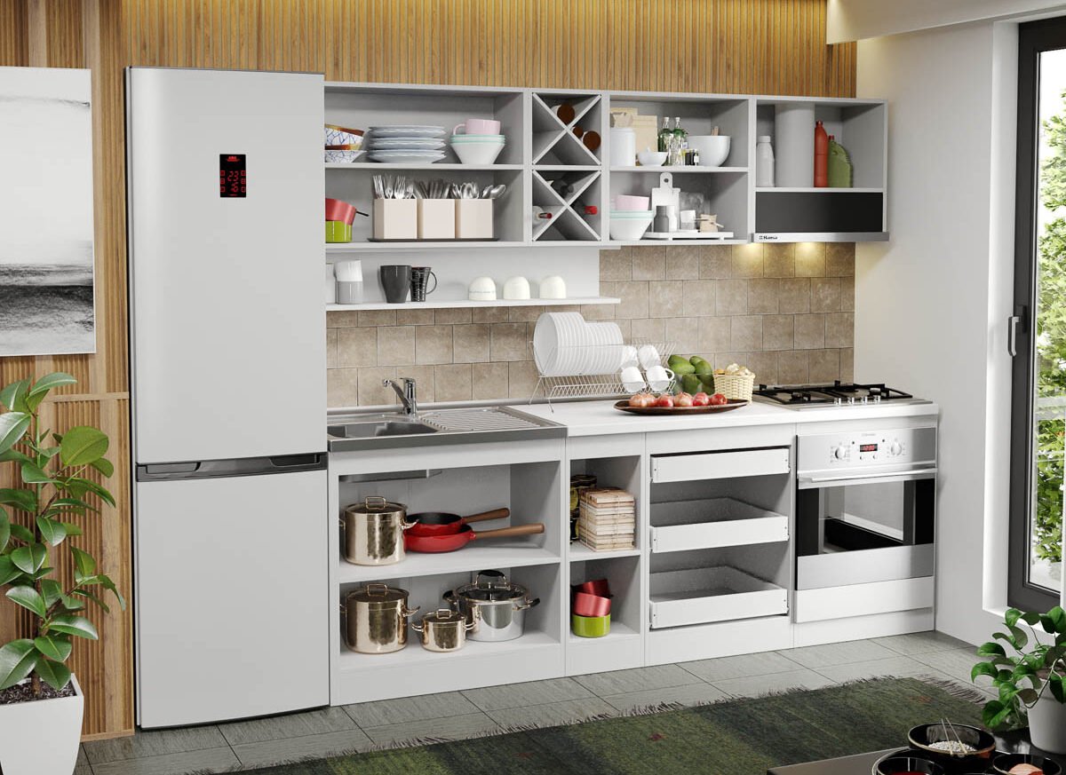 Mobila Bucatarie alba Sofi - 44 - 230 cm deschis