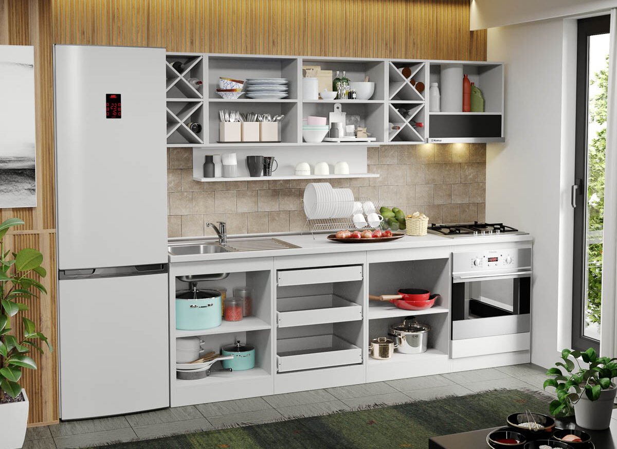 Mobila Bucatarie alba Sofi - 47 - 240 cm deschis