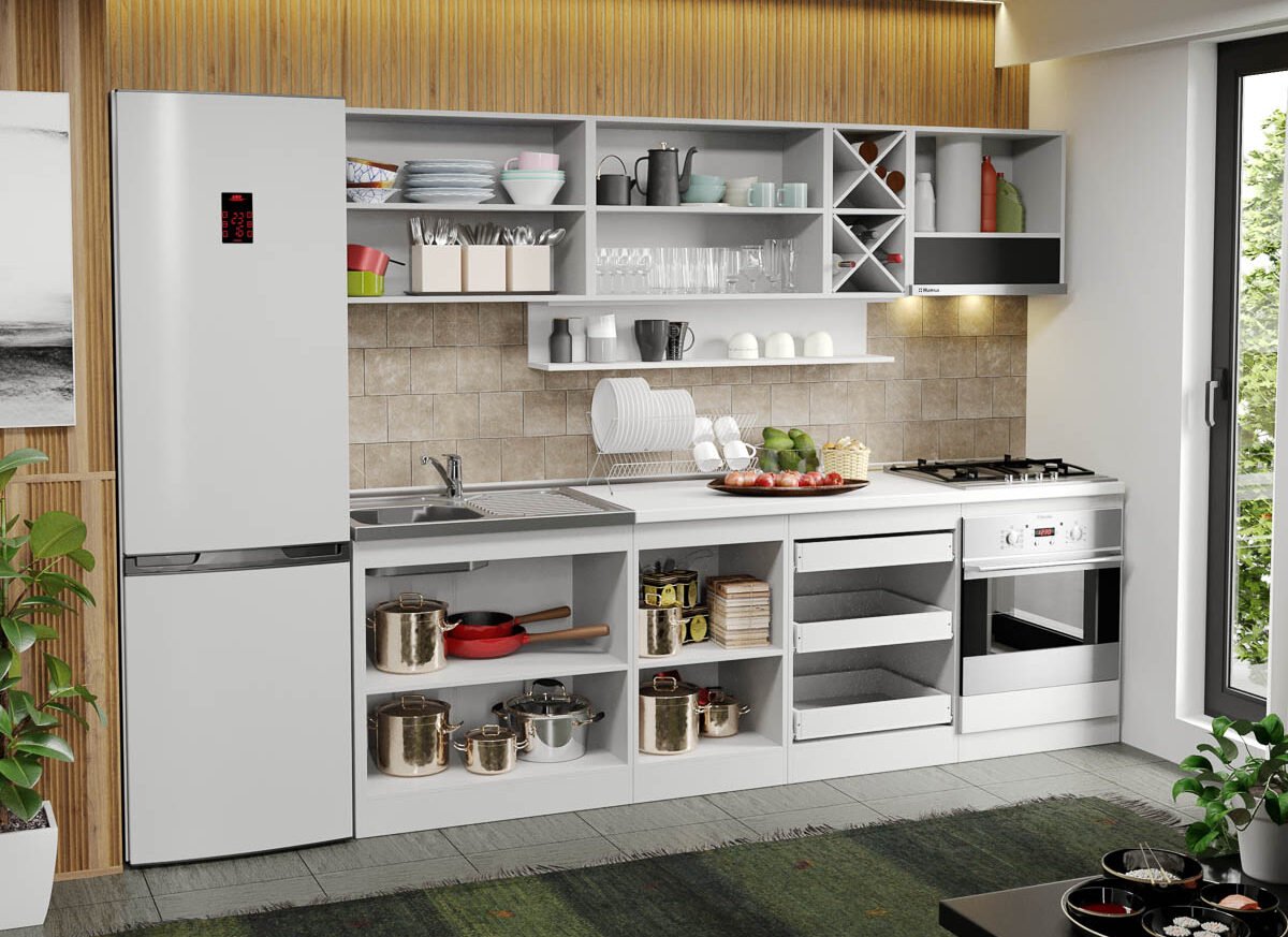 Mobila Bucatarie alba Sofi - 50 - 250 cm deschis