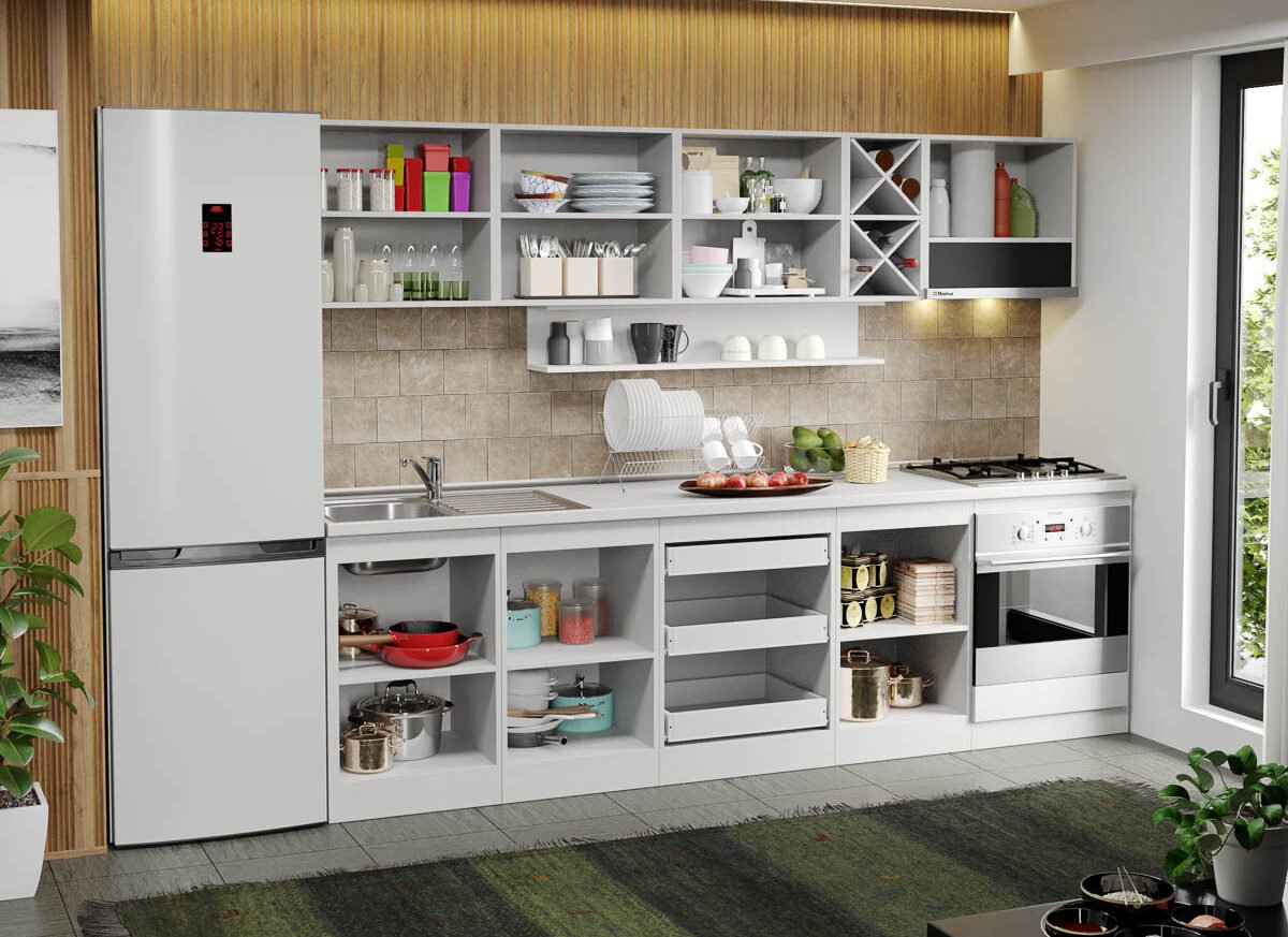 Mobila Bucatarie alba Sofi - 61 - 250 cm deschis