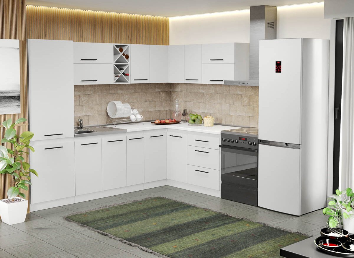 Mobila Bucatarie alba Sofi pe colt - 65 - 270/160 cm
