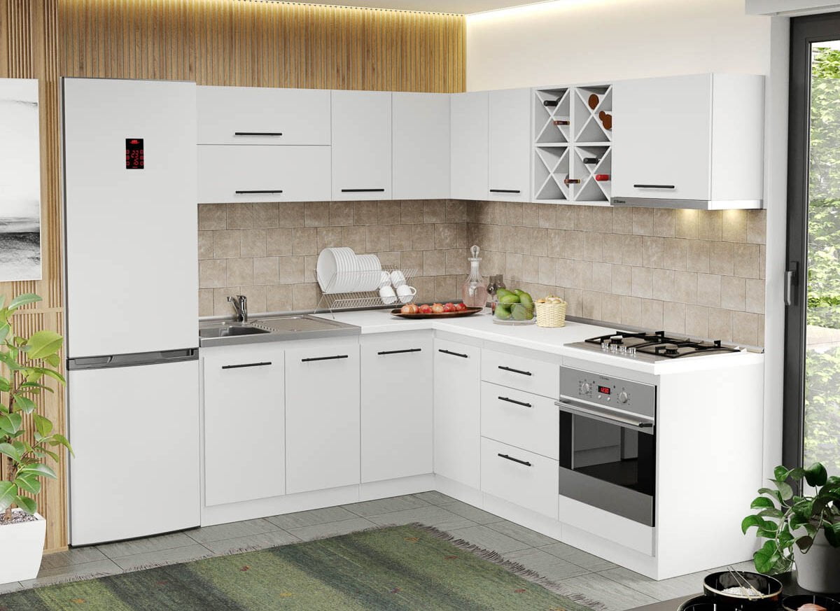 Mobila Bucatarie Ieftina alba Sofi pe colt - 68 - 180/220 cm