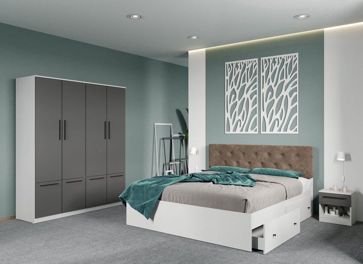 Set dormitor complet Alb-Gri - Madrid - C105