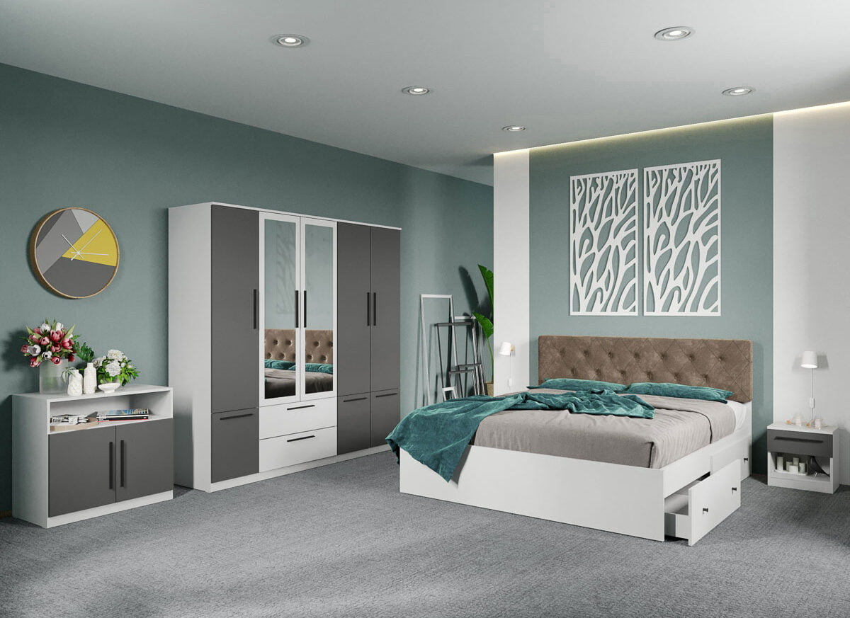 Set dormitor complet Alb-Gri - Madrid - C116