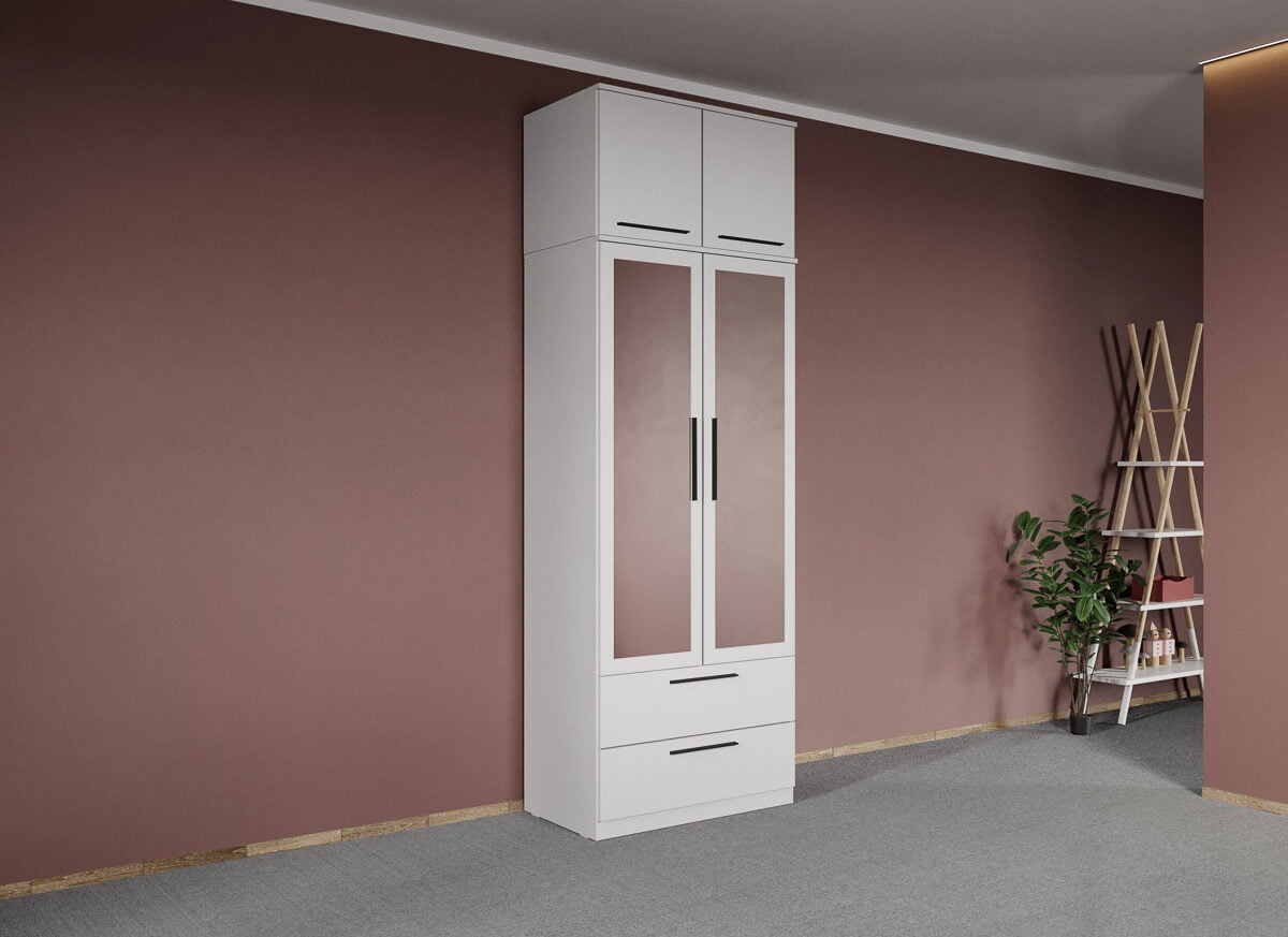 Dulap dormitor Alb 2U cu oglinda+suprapozabil - Madrid