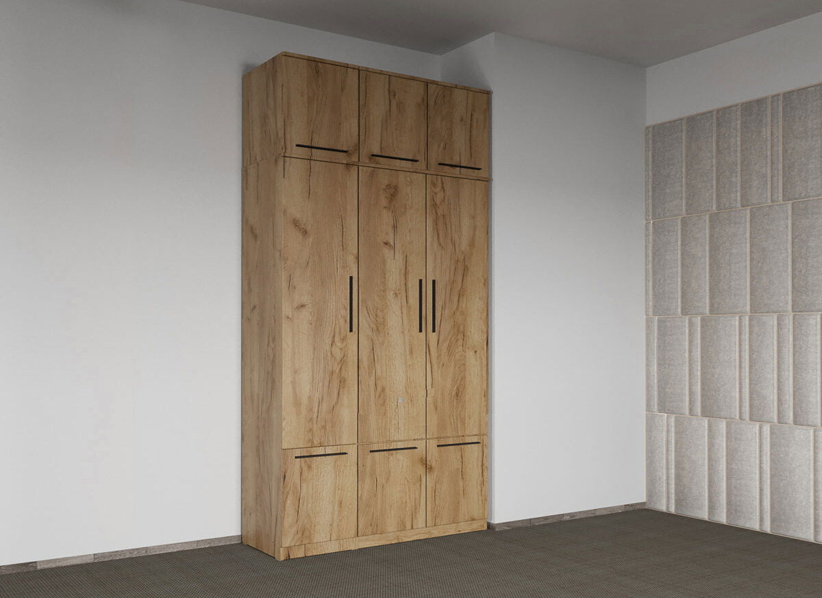 Dulap dormitor Stejar Auriu 3U + suprapozabil - Madrid