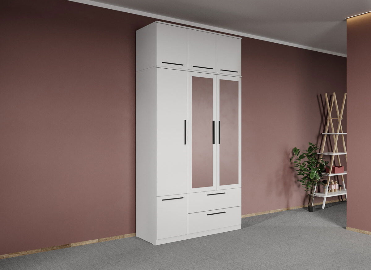 Dulap dormitor Alb 3U cu oglinda+suprapozabil - Madrid