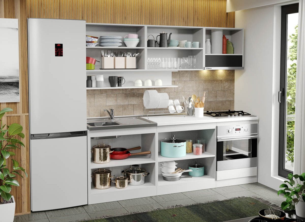 Mobila Bucatarie alba Sofi - 41 - 220 cm deschis
