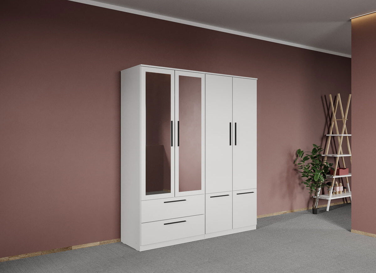Dulap dormitor Alb 4U cu oglinda - Madrid
