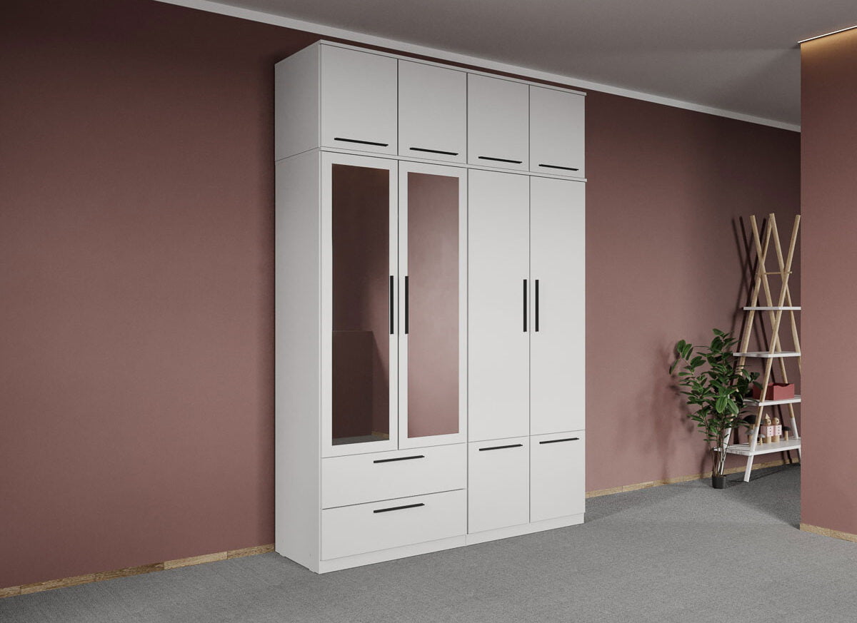 Dulap dormitor Alb 4U cu oglinda+suprapozabil - Madrid