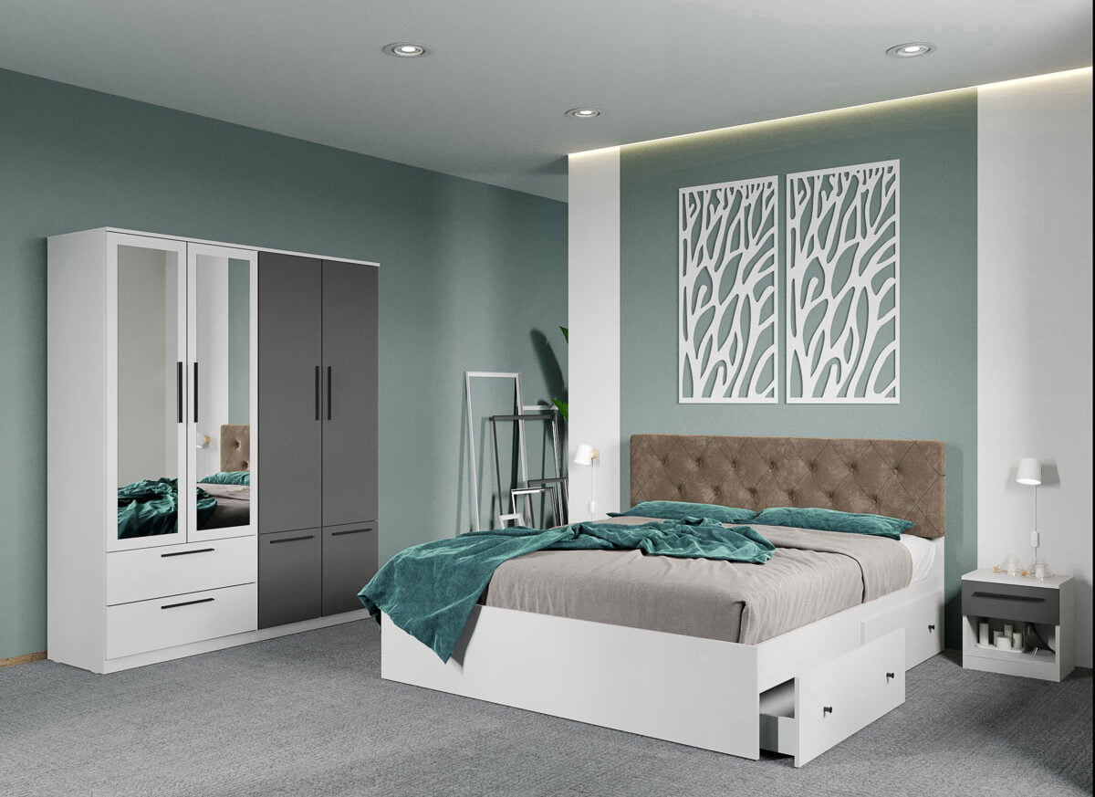 Set dormitor complet Alb-Gri - Madrid - C107