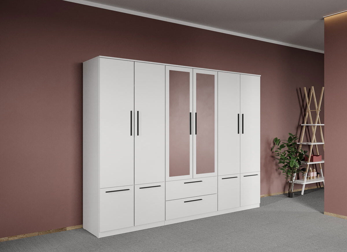 Dulap dormitor Alb 6U cu oglinda - Madrid