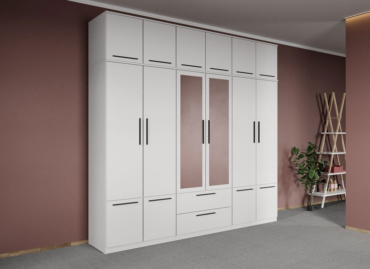 Dulap dormitor Alb 6U cu oglinda+suprapozabil - Madrid