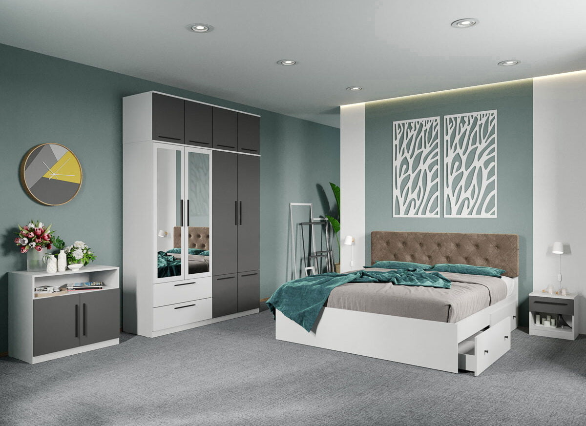 Set dormitor complet Alb-Gri - Madrid - C112