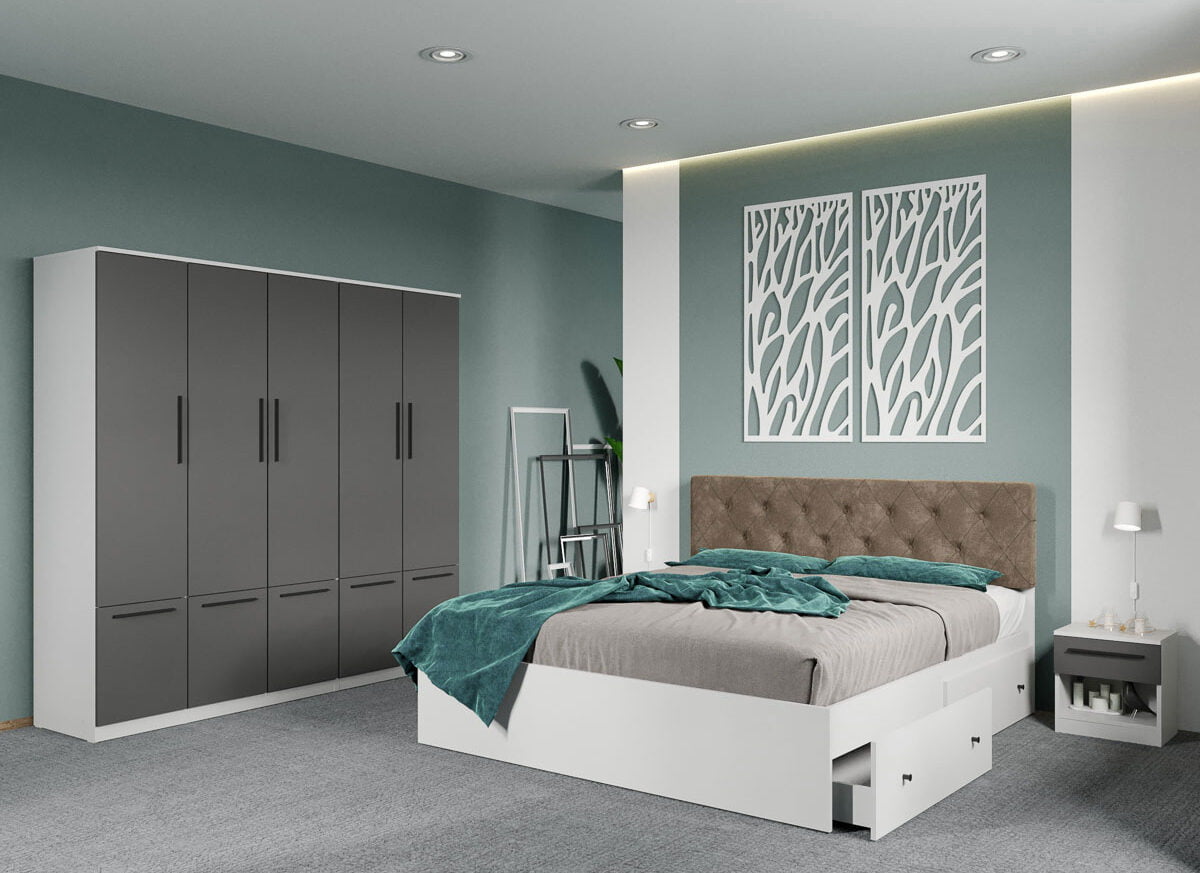 Set dormitor complet Alb-Gri - Madrid - C113