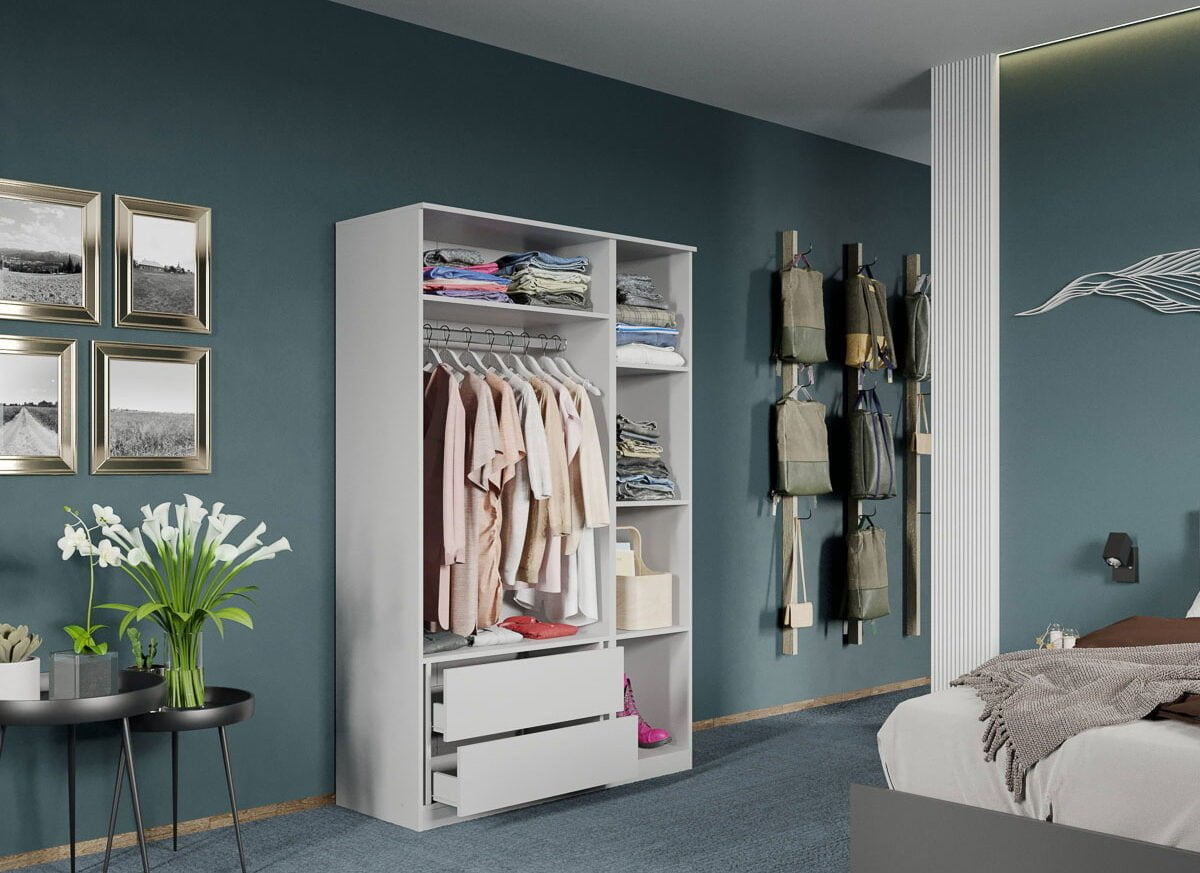 Dulap dormitor Alb-Gri 3U - Madrid deschis