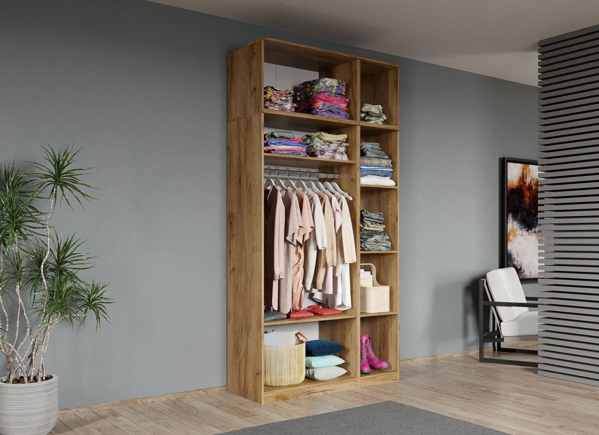 Dulap dormitor Stejar Auriu 3U + suprapozabil - Madrid deschis