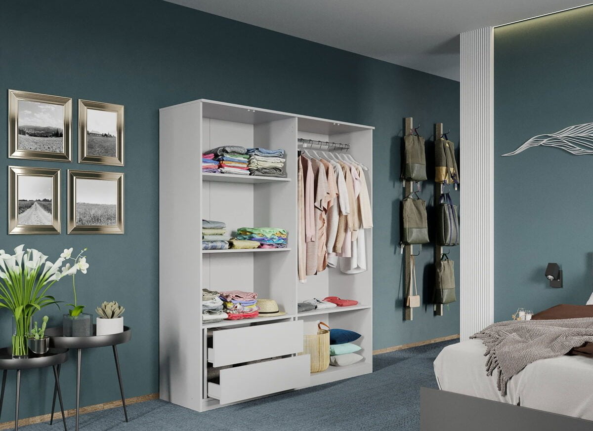 Dulap dormitor Alb 4U cu oglinda - Madrid deschis+sertar