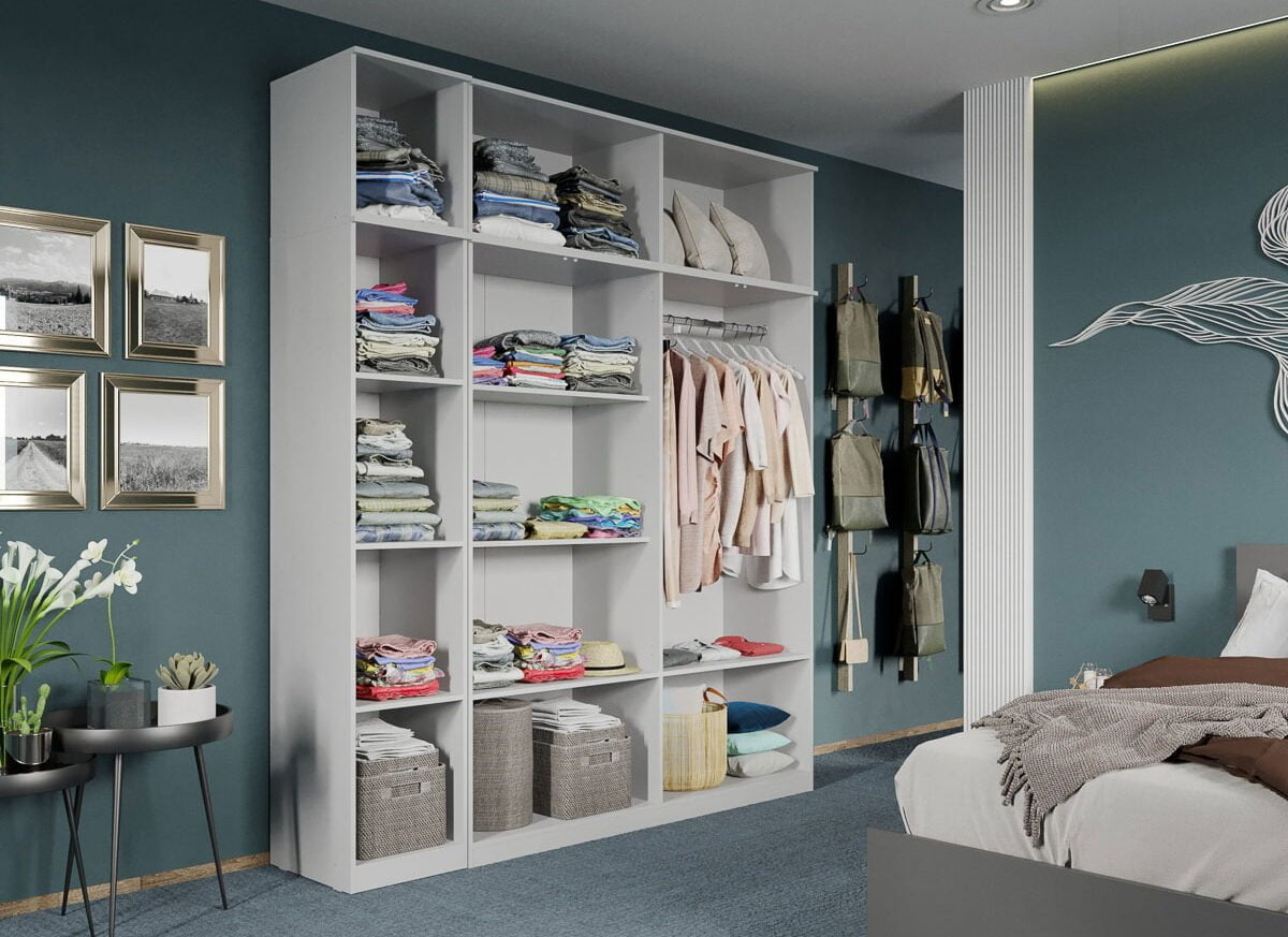 Dulap dormitor Alb 5U+suprapozabil - Madrid deschis
