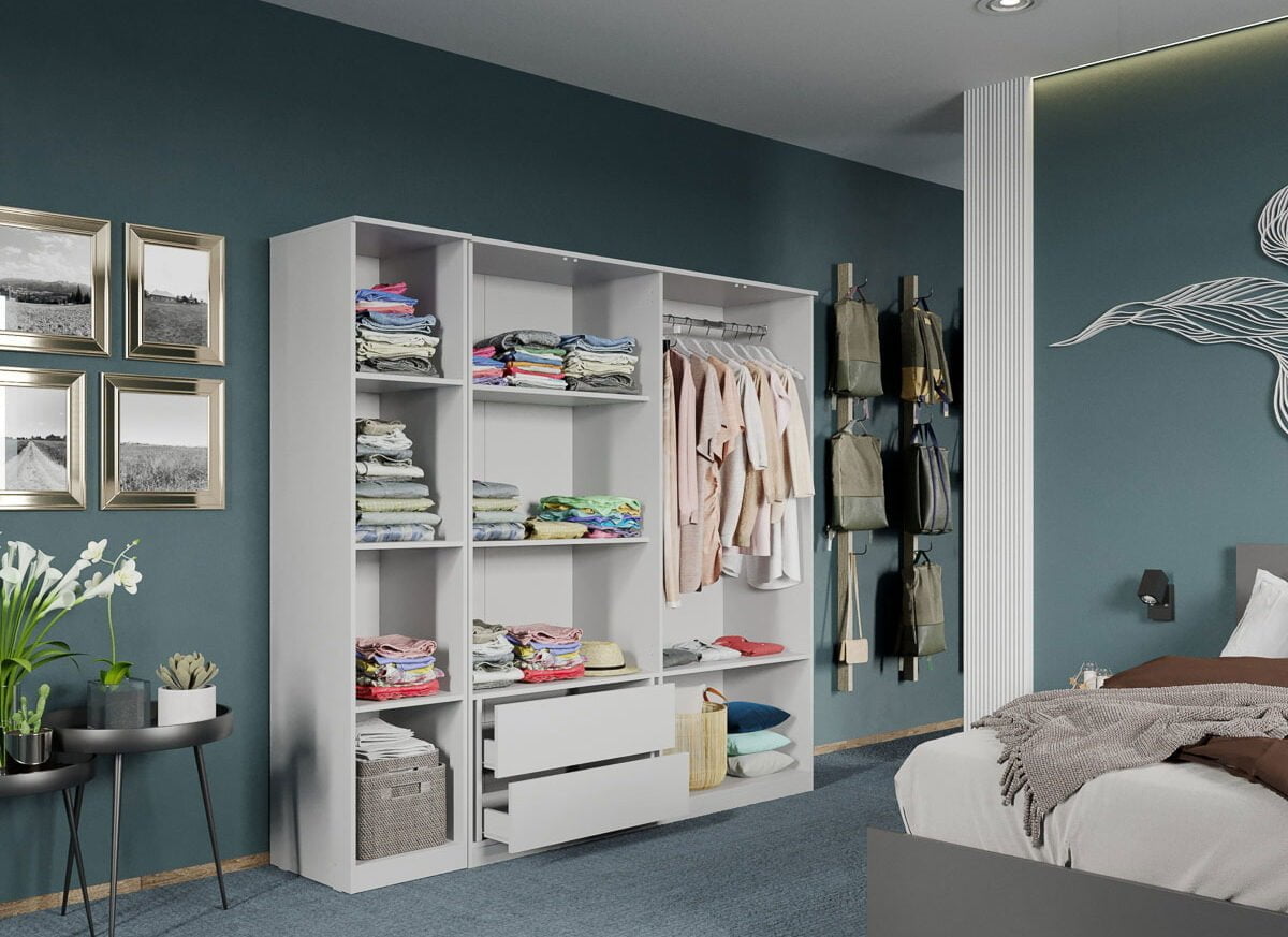 Dulap dormitor Alb 5U - Madrid deschis+sertar