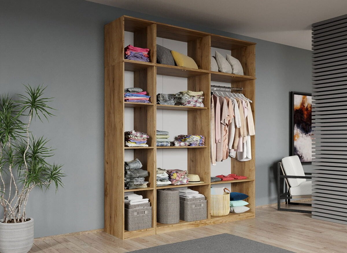 Dulap dormitor Stejar Auriu 5U+suprapozabil - Madrid deschis