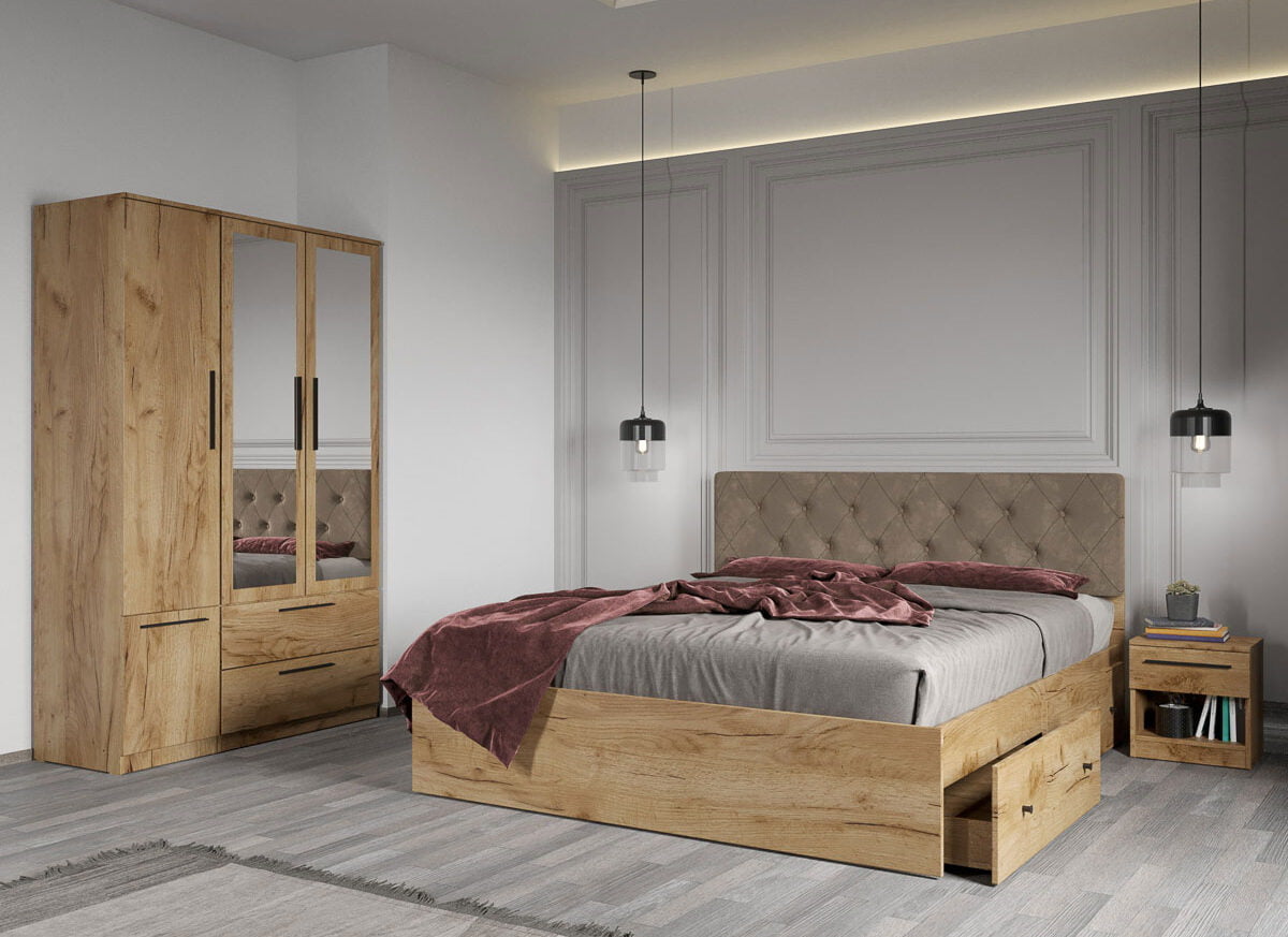 Set dormitor complet Stejar Auriu - Madrid - C03