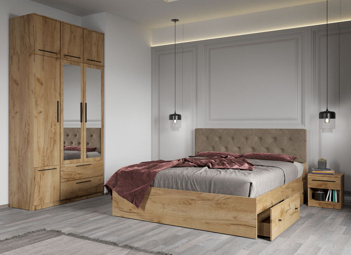 Set dormitor complet Stejar Auriu - Madrid - C07