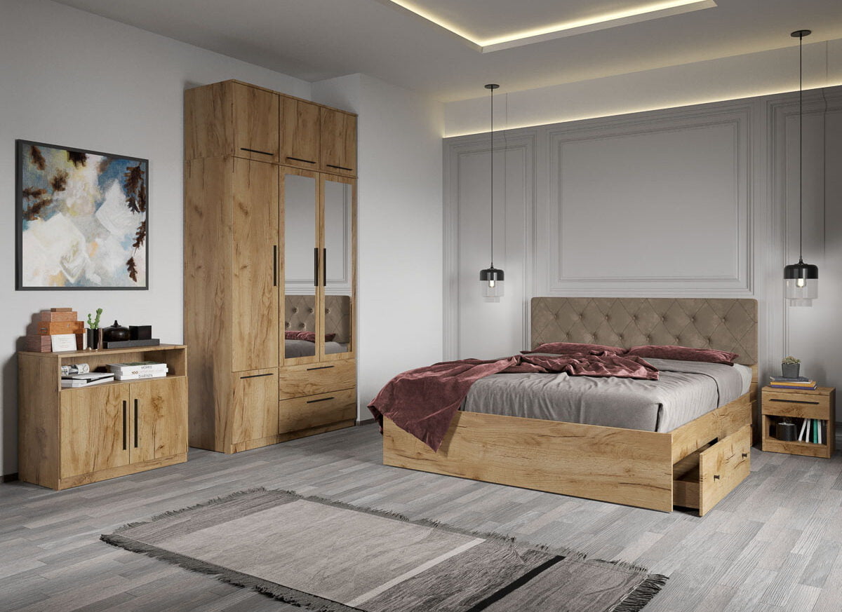 Set dormitor complet Stejar Auriu - Madrid - C08
