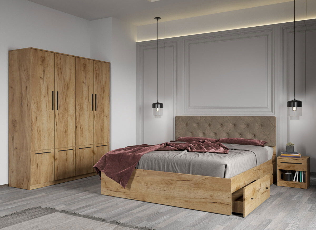 Set dormitor complet Stejar Auriu - Madrid - C09