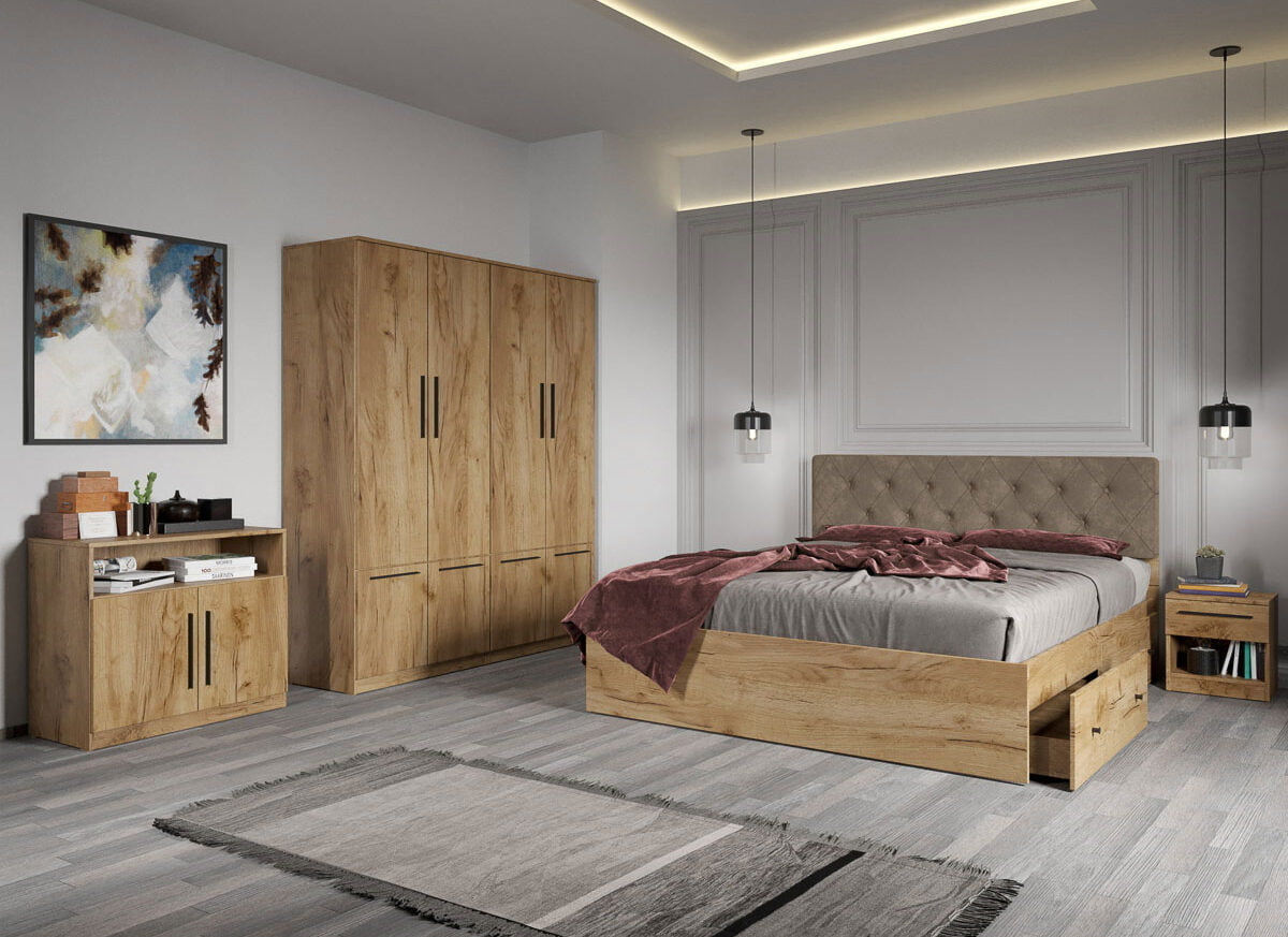 Set dormitor complet Stejar Auriu - Madrid - C10