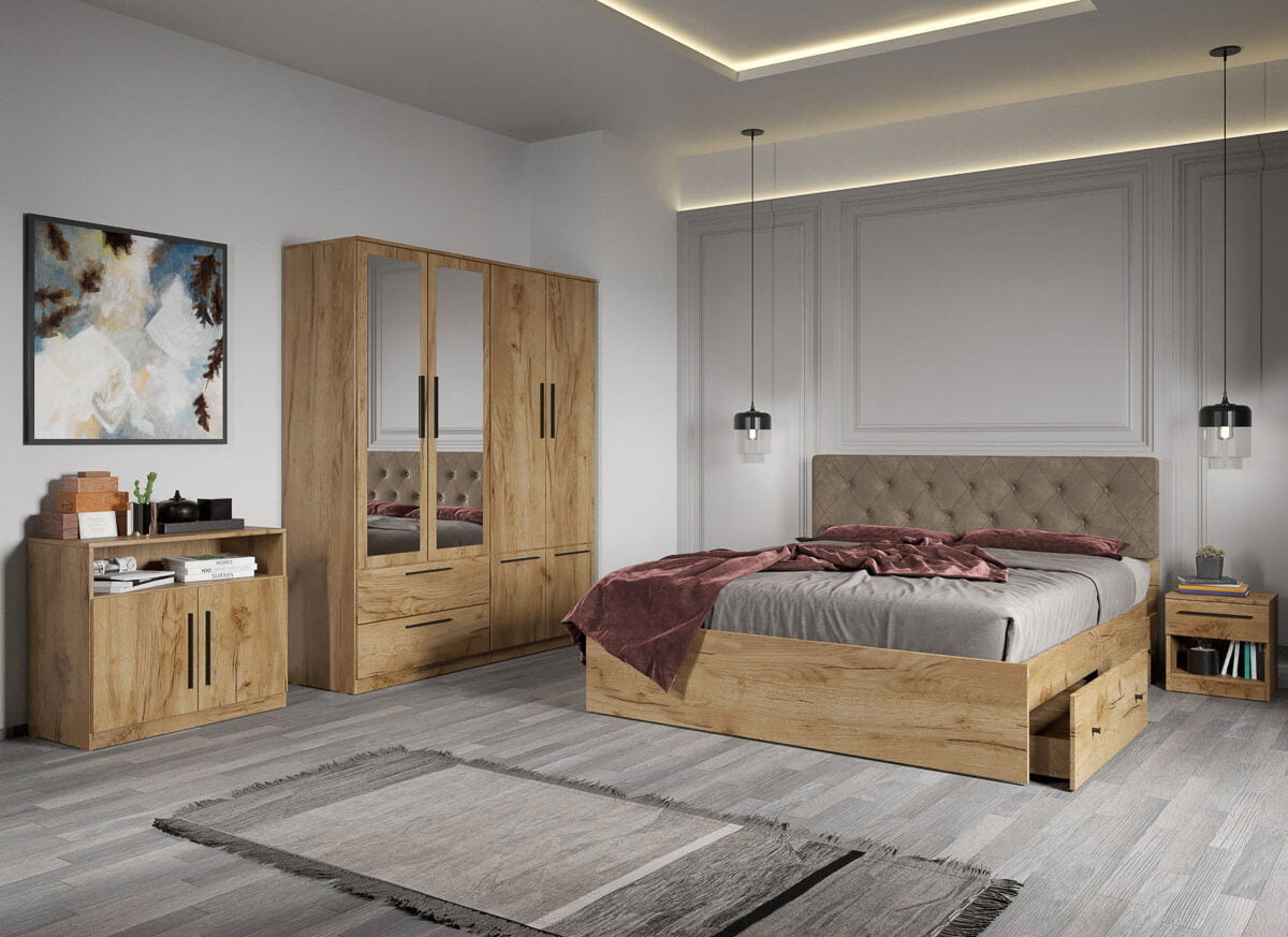 Set dormitor complet Stejar Auriu - Madrid - C12