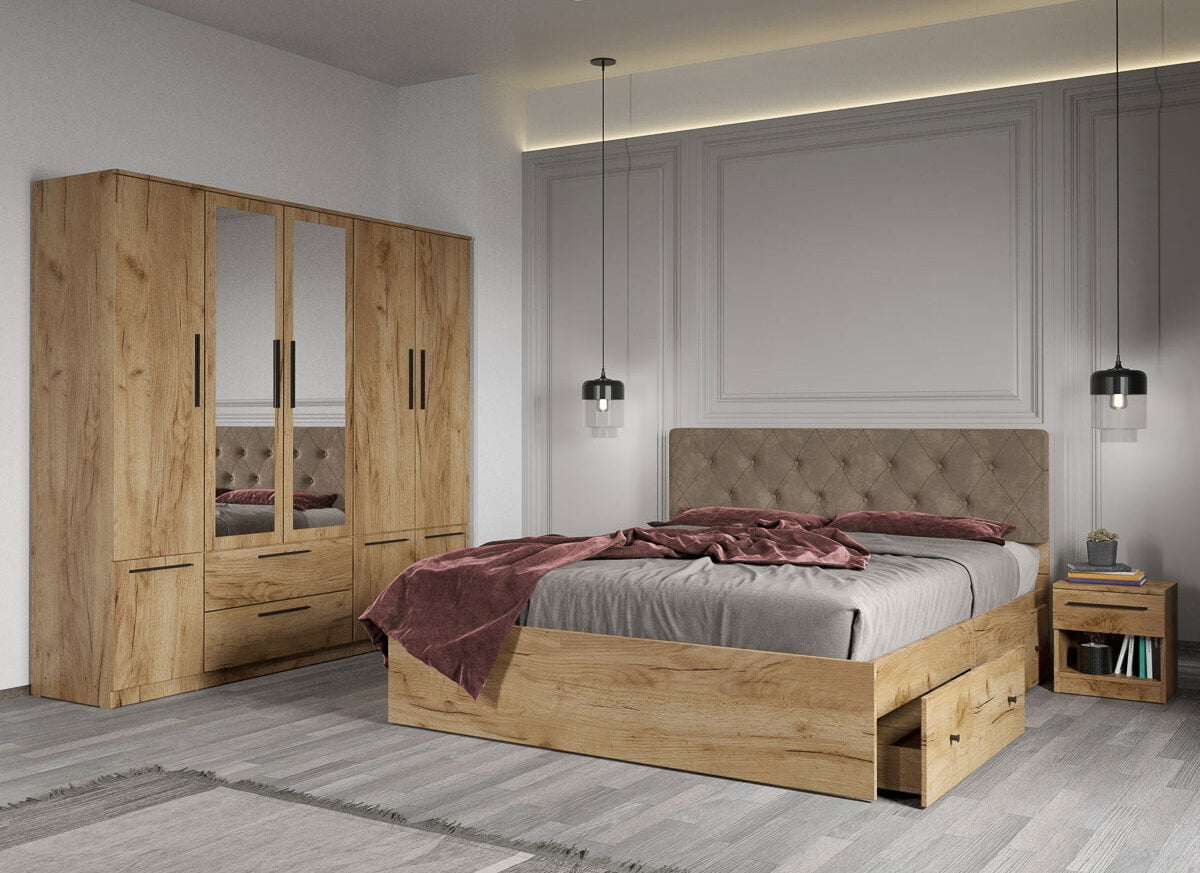 Set dormitor complet Stejar Auriu - Madrid - C19