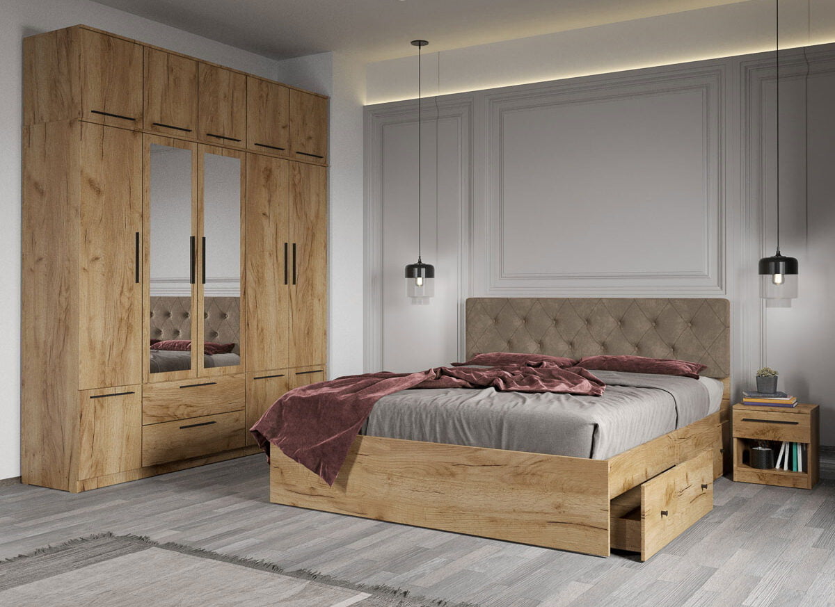 Set dormitor complet Stejar Auriu - Madrid - C23