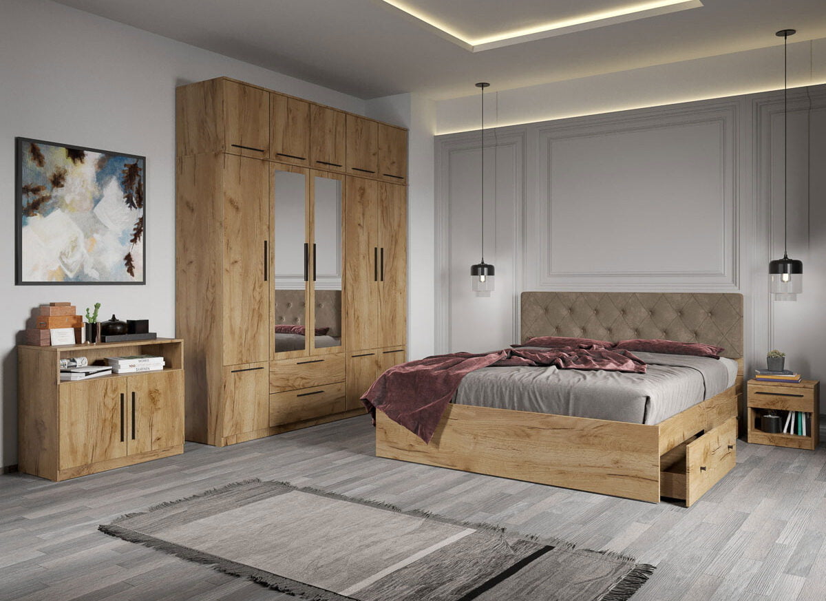 Set dormitor complet Stejar Auriu - Madrid - C24