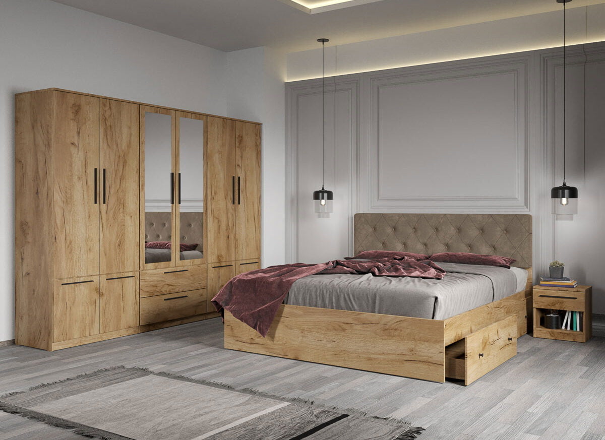 Set dormitor complet Stejar Auriu - Madrid - C27
