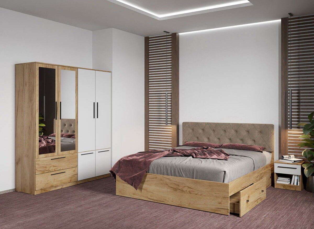 Set dormitor complet Stejar Auriu - Madrid - C75
