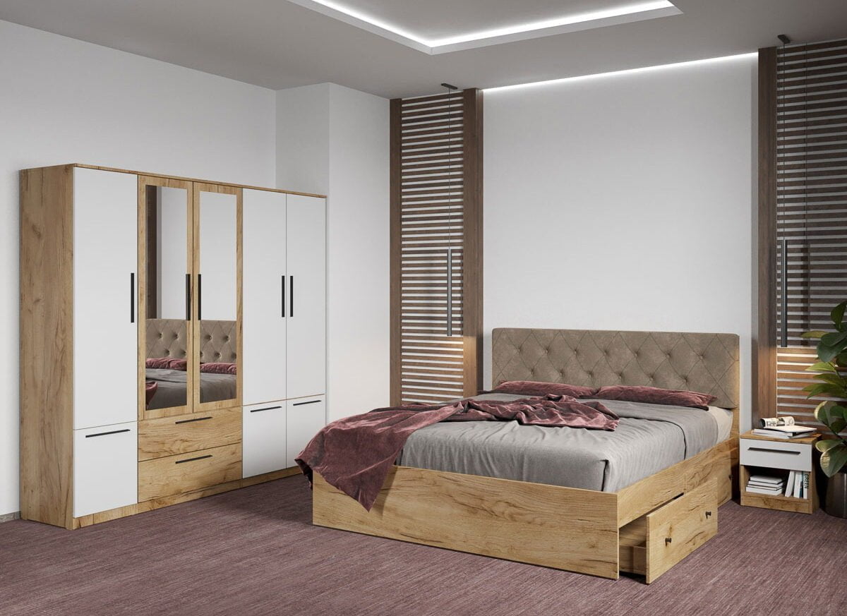Set dormitor complet Stejar Auriu - Madrid - C83