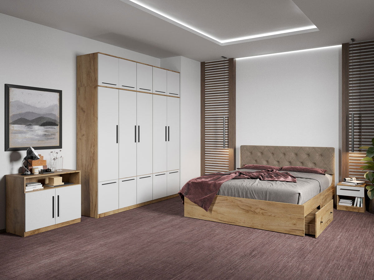 Set dormitor complet Stejar Auriu cu comoda - Madrid - C86