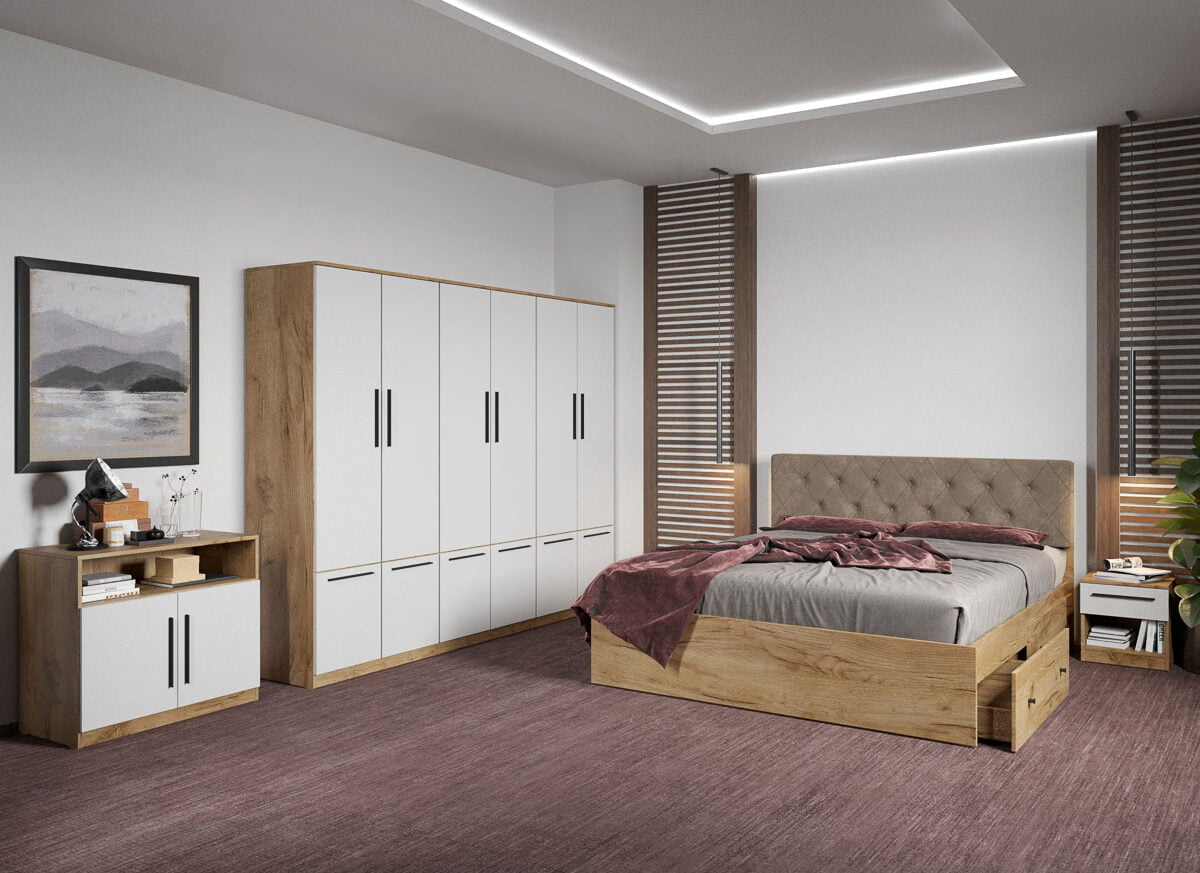 Set dormitor complet Stejar Auriu cu comoda - Madrid - C90