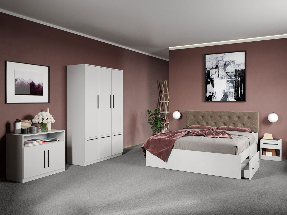 Set dormitor complet Alb cu comoda - Madrid - C34