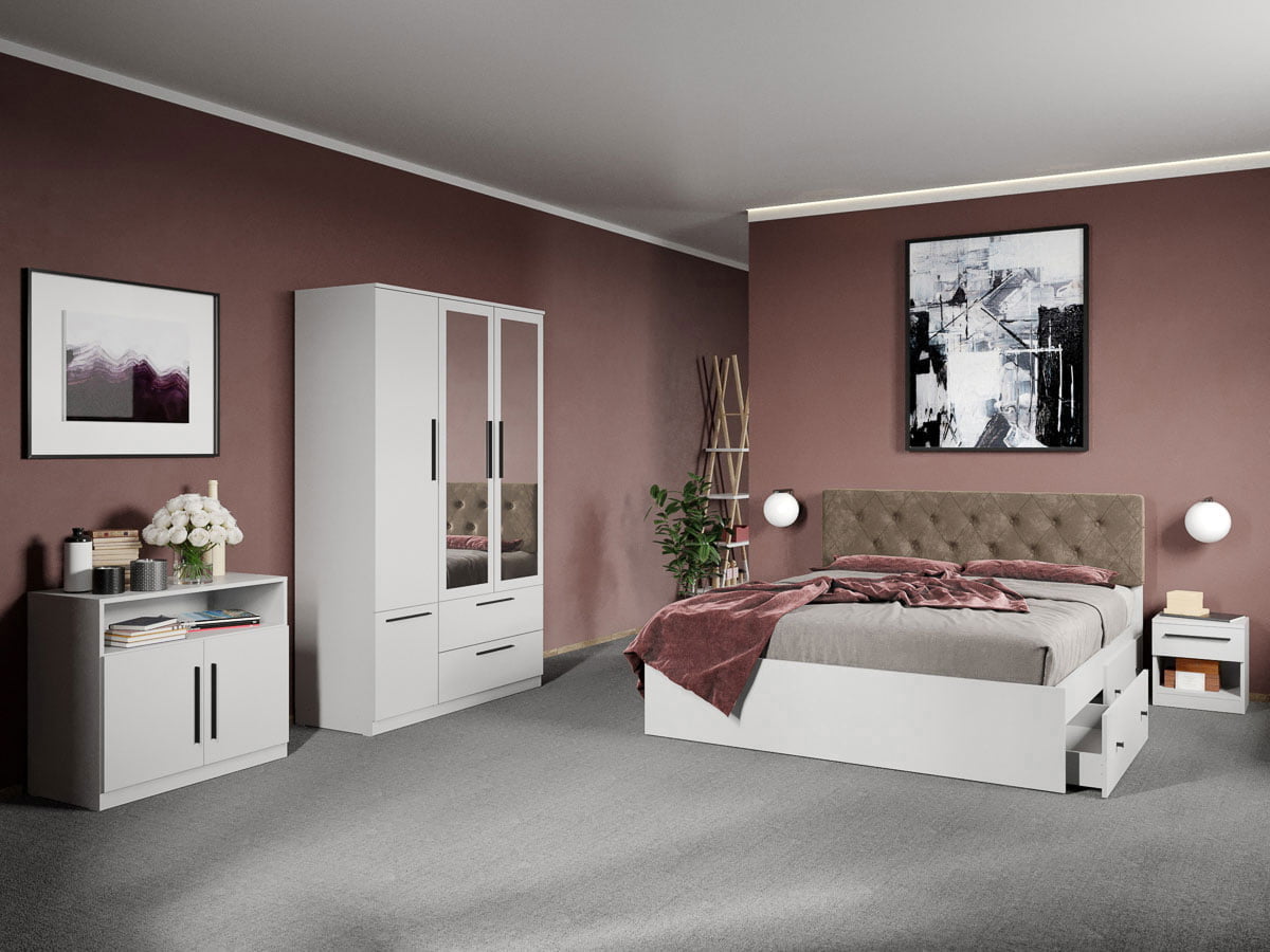 Set dormitor complet Alb cu comoda - Madrid - C36