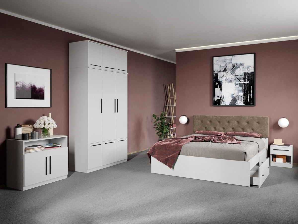 Set dormitor complet Alb cu comoda - Madrid - C38