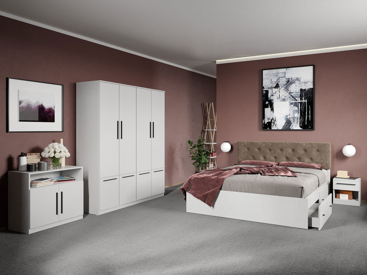 Set dormitor complet Alb cu comoda - Madrid - C42