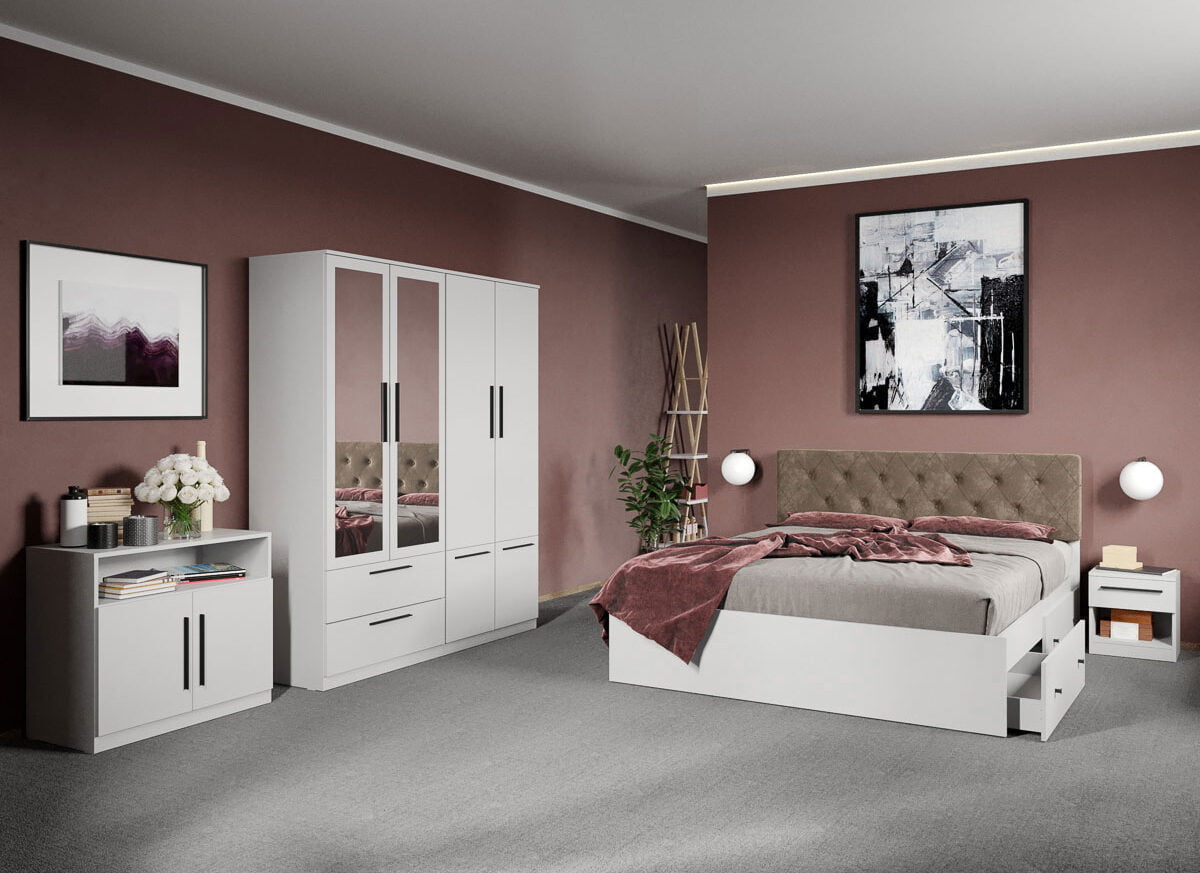 Set dormitor complet Alb cu comoda - Madrid - C44
