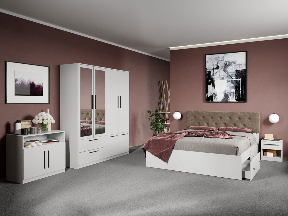Set dormitor complet Alb cu comoda - Madrid - C44