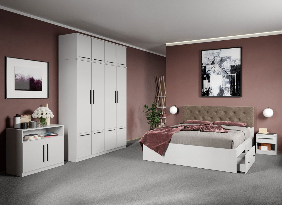 Set dormitor complet Alb cu comoda - Madrid - C46
