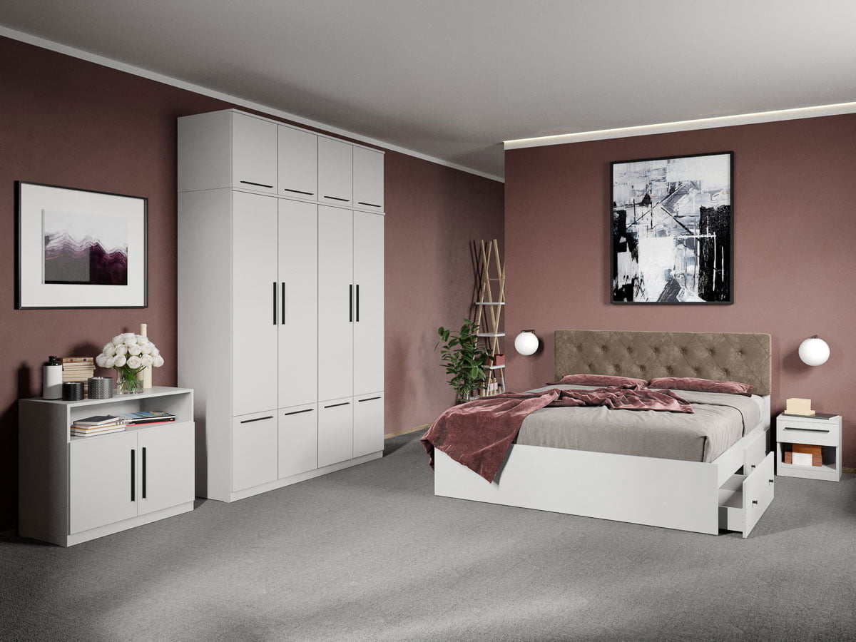 Set dormitor complet Alb cu comoda - Madrid - C46